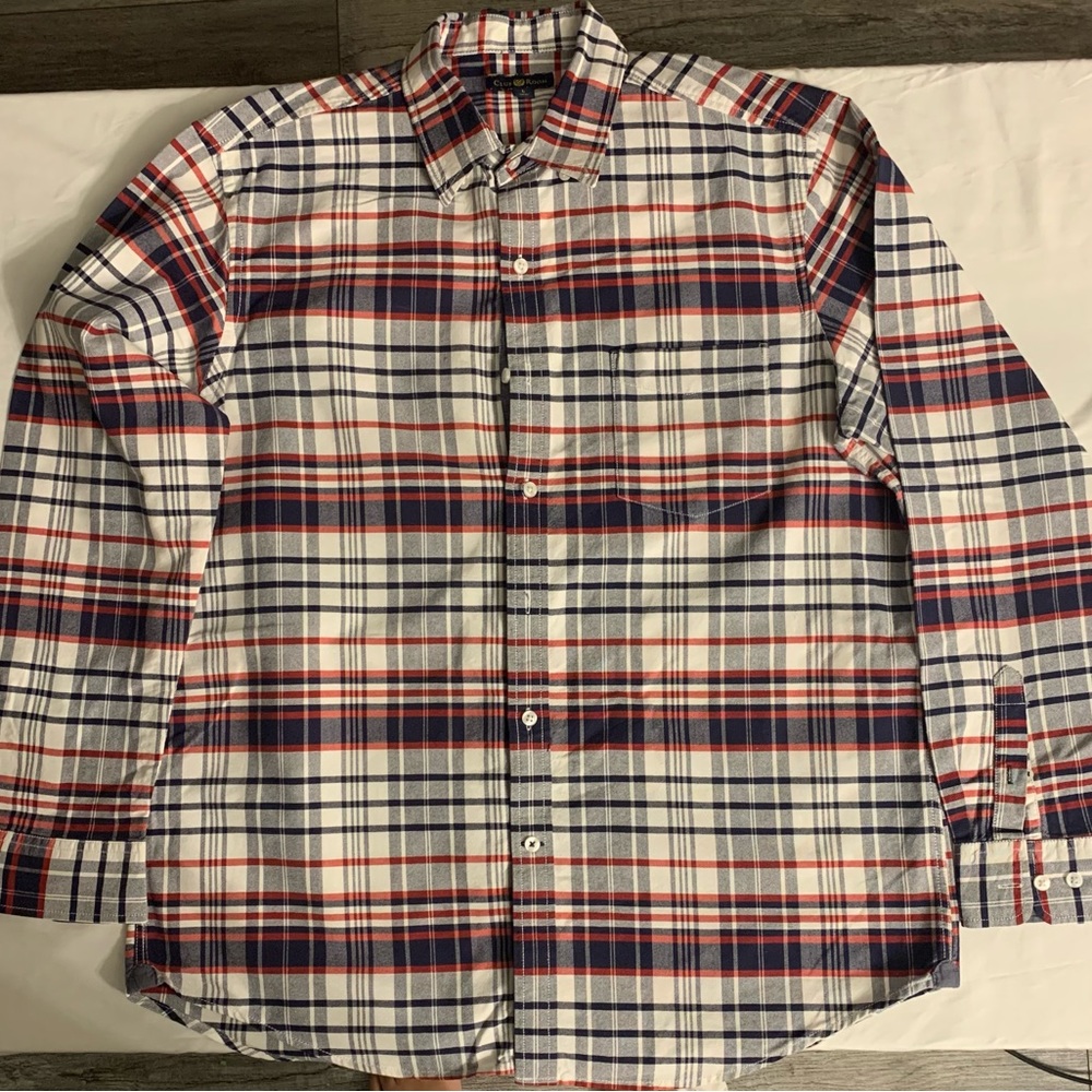 Club Room Mens Regular Fit Plaid Flannel Shirt Cotton Red, Blue and White